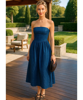 Vestido Midi Jeans Tomara Que Caia Feminino Casual | Jen