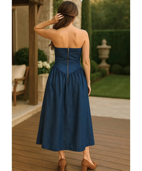 Vestido Midi Jeans Tomara Que Caia Feminino Casual | Jen