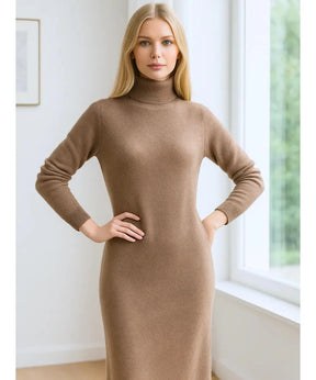 Vestido Longo de Tricot com Gola Alta Feminino Elegante | Jamila