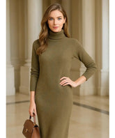 Vestido Longo de Tricot com Gola Alta Feminino Elegante | Jamila