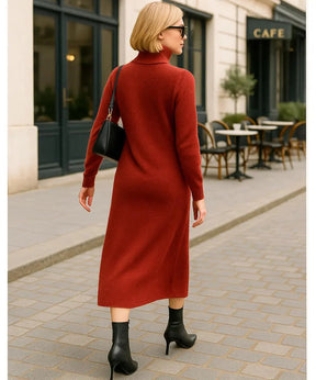 Vestido Longo de Tricot com Gola Alta Feminino Elegante | Jamila