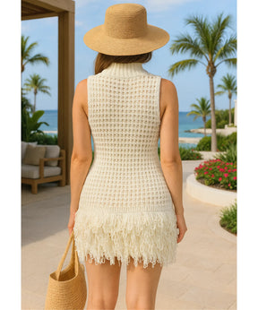 Vestido Off White Tricot Feminino Verão Elegante  | Jojô