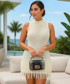 Vestido Off White Tricot Feminino Verão Elegante  | Jojô