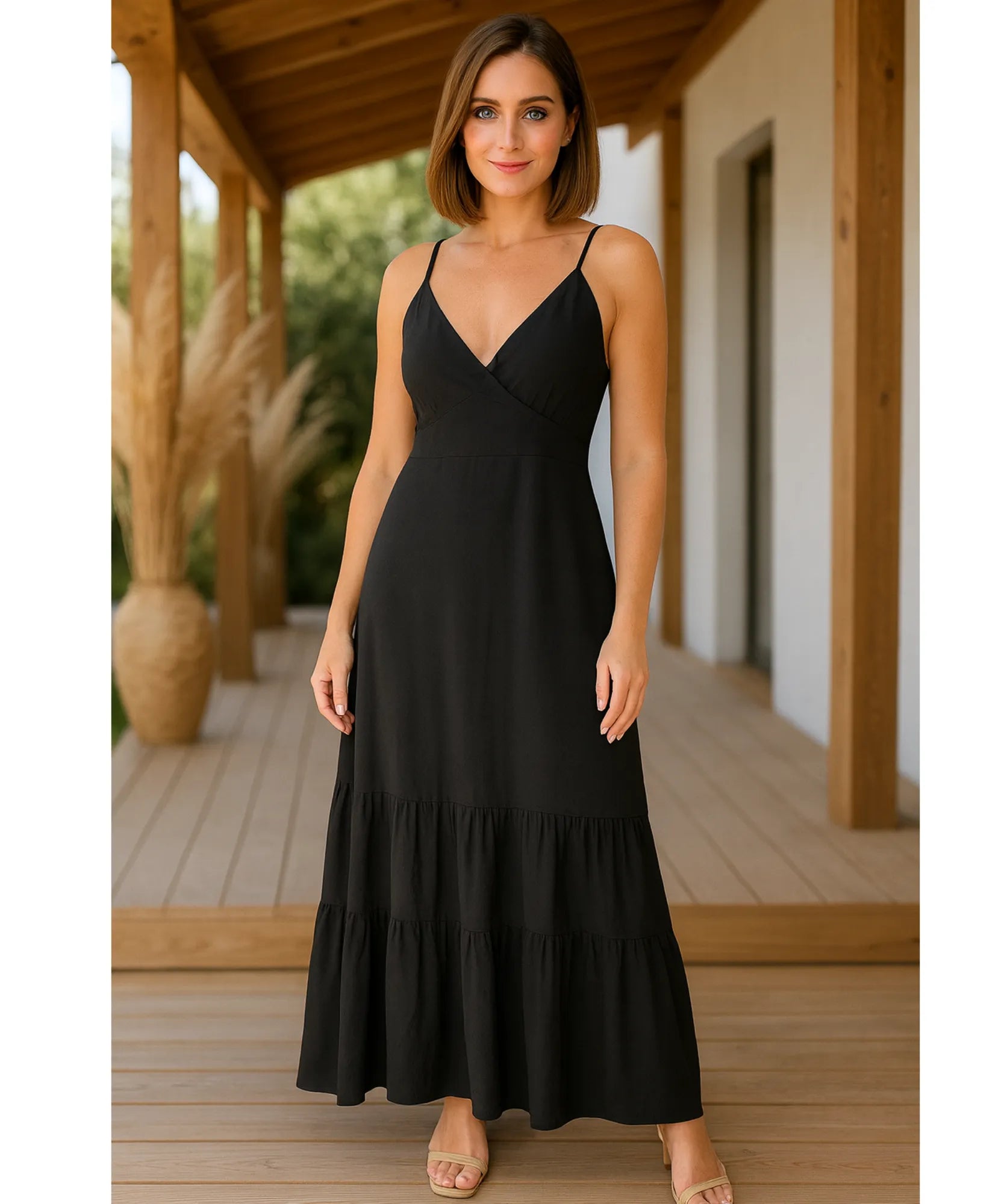 Vestido Preto Longo Feminino Elegante Alça | Nani