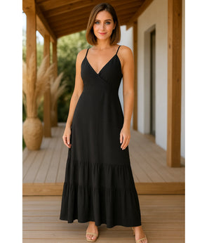 Vestido Preto Longo Feminino Elegante Alça | Nani