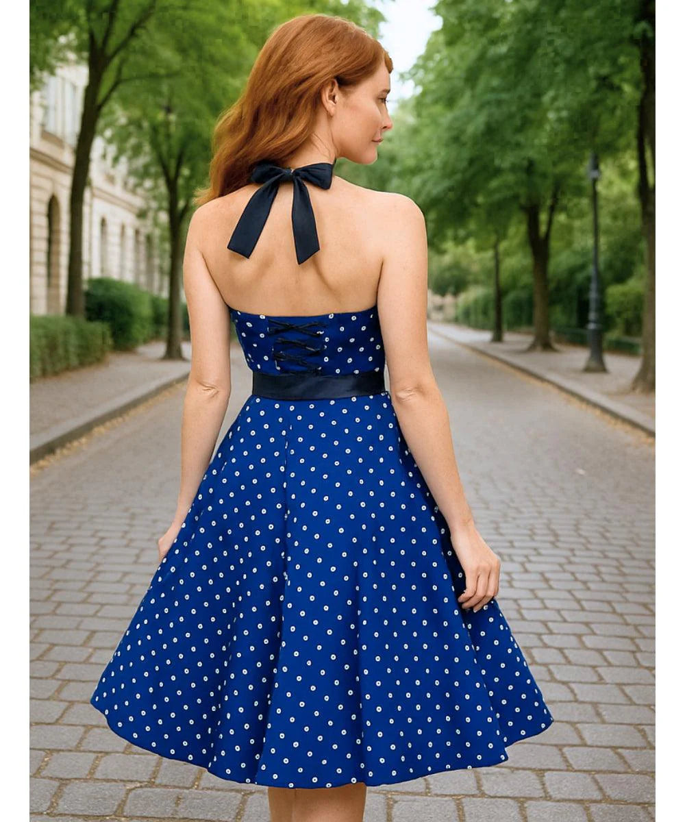 Vestido Vintage de Poá com Laço Feminino | Zelli