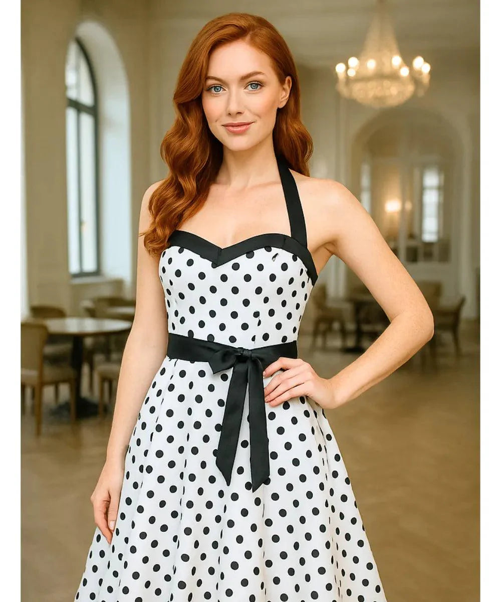 Vestido Vintage de Poá com Laço Feminino | Zelli