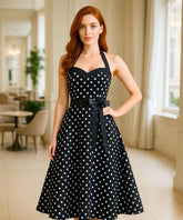 Vestido Vintage de Poá com Laço Feminino | Zelli