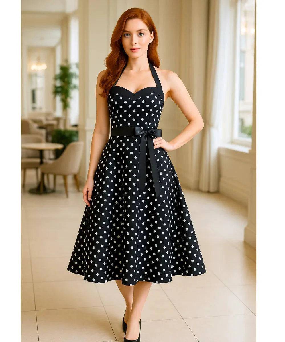 Vestido Vintage de Poá com Laço Feminino | Zelli