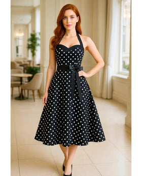 Vestido Vintage de Poá com Laço Feminino | Zelli