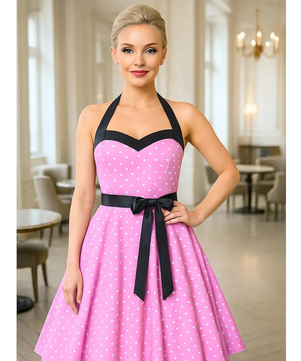 Vestido Vintage de Poá com Laço Feminino | Zelli