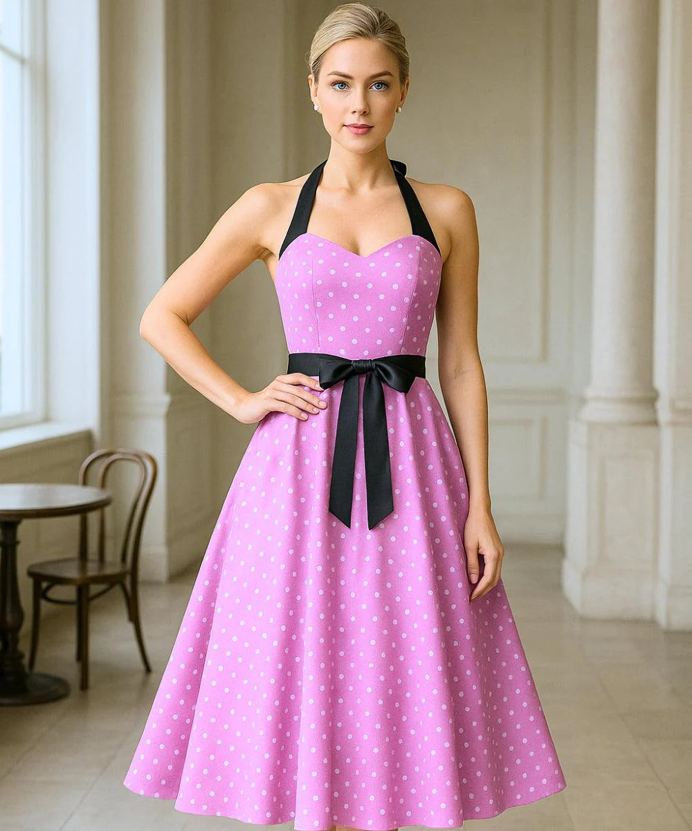 Vestido Vintage de Poá com Laço Feminino | Zelli