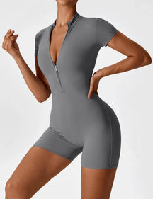 Macaquinho Manga Curta Com Zíper Modern Waffle - FITNESS